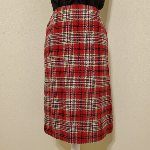 Cambridge Dry Goods Red Plaid Wool Blend Long Skirt - Picture 2 of 8